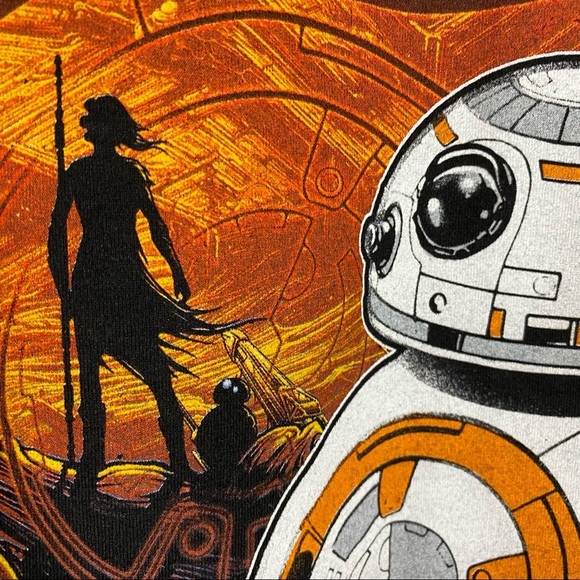 Star Wars BB8 Rey Jakku Graphic Grey T-Shirt Small Fandom Orange Gray - Picture 5 of 10